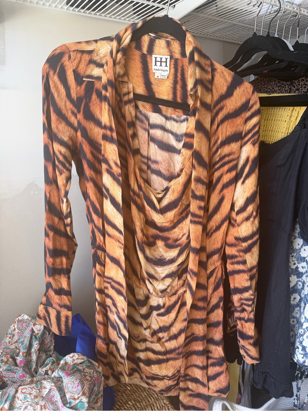 Haute Hippie Tiger-Print Draped Jacket in Orange and Black